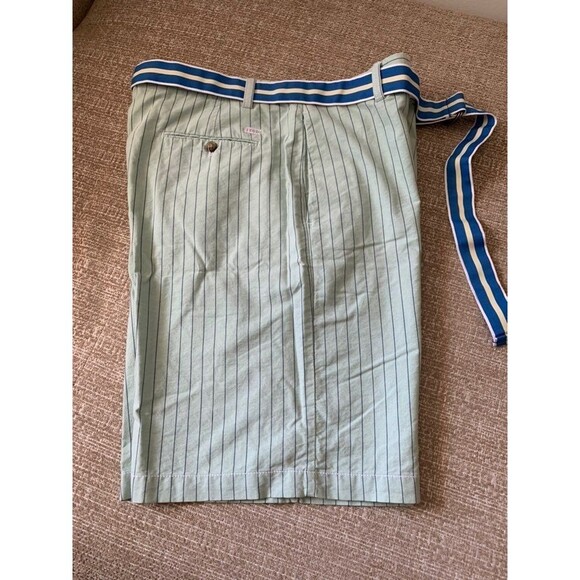 Izod Stripe Belted Shorts Men’s Size 38 100% Cotton Light Green/Blue - Picture 4 of 7
